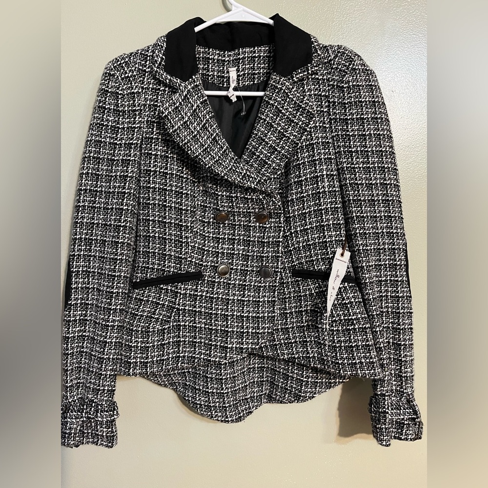 Willow & Clay Black and White Tweed Blazer Preppy Size S NWT